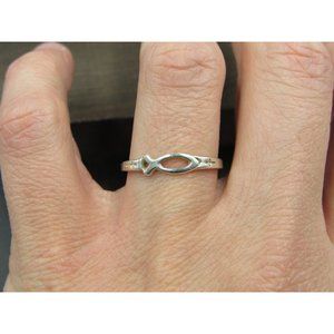Size 8 Sterling Silver Ordinary Jesus Fish Religious Open Band Ring